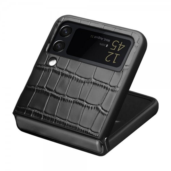 Qialino Samsung Galaxy Z Flip 4 Skal Krokodilmönster Svart