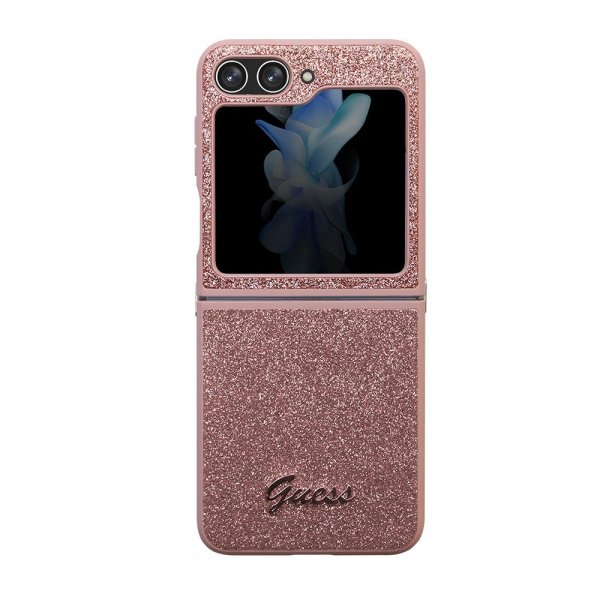 Guess Samsung Galaxy Z Flip 5 Skal Glitter Flakes Metal Logo Rosa