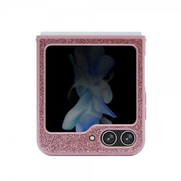 Guess Samsung Galaxy Z Flip 5 Skal Glitter Flakes Metal Logo Rosa