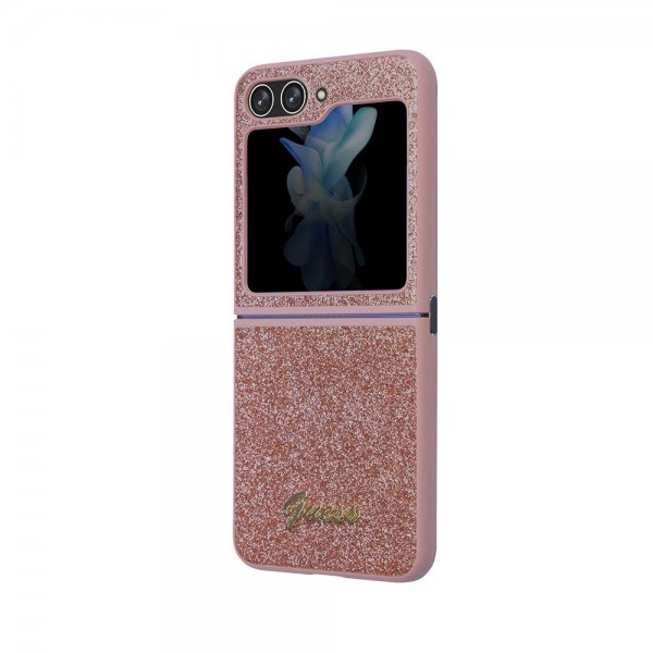 Guess Samsung Galaxy Z Flip 5 Skal Glitter Flakes Metal Logo Rosa