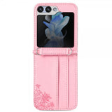 Samsung Galaxy Z Flip 5 Skal med Axelband Kortfack Rosa