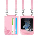 Samsung Galaxy Z Flip 5 Skal med Axelband Kortfack Rosa