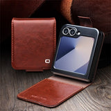 Qialino Samsung Galaxy Z Flip 6/Flip 7 FE Fodral Äkta Läder med Flärp Brun