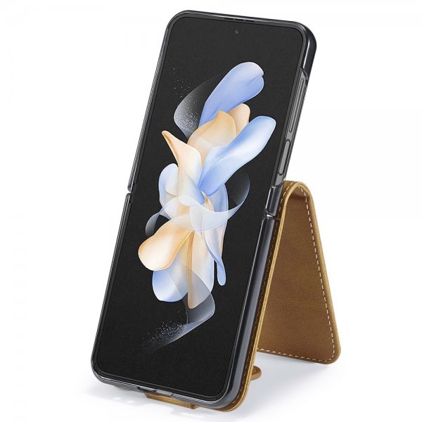 Lc.Imeeke Samsung Galaxy Z Flip 6/Flip 7 FE Fodral med Kortfack Stativfunktion Ljusbrun