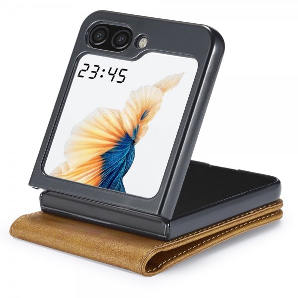 Lc.Imeeke Samsung Galaxy Z Flip 6/Flip 7 FE Fodral med Kortfack Stativfunktion Ljusbrun