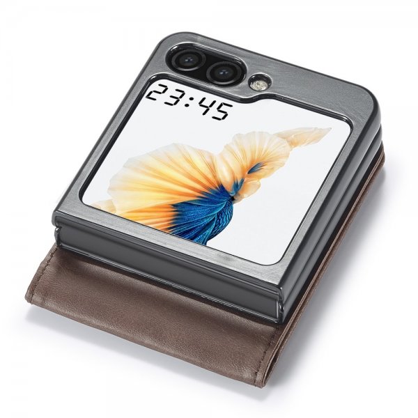 Lc.Imeeke Samsung Galaxy Z Flip 6/Flip 7 FE Fodral med Kortfack Stativfunktion Mörkbrun