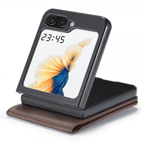 Lc.Imeeke Samsung Galaxy Z Flip 6/Flip 7 FE Fodral med Kortfack Stativfunktion Mörkbrun