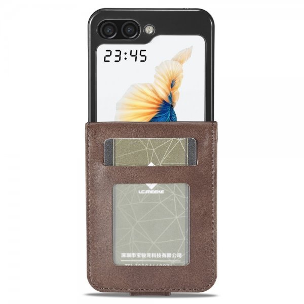 Lc.Imeeke Samsung Galaxy Z Flip 6/Flip 7 FE Fodral med Kortfack Stativfunktion Mörkbrun