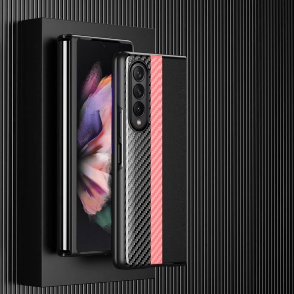 Samsung Galaxy Z Fold 4 Skal Kolfibertextur Stripe Rosa