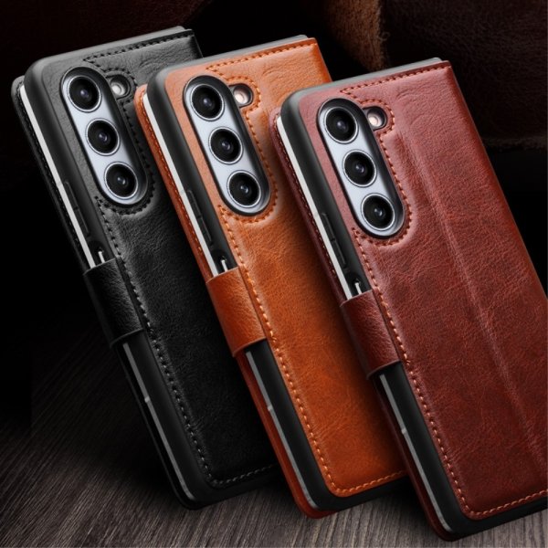 Qialino Samsung Galaxy Z Fold 5 Fodral Äkta Läder Svart