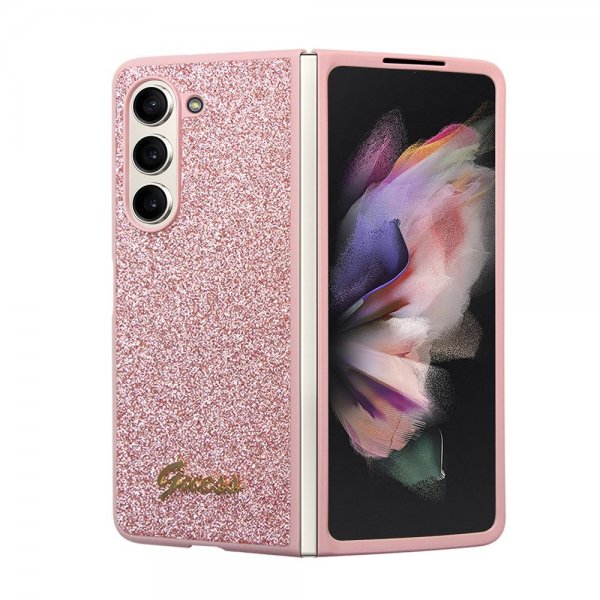Guess Samsung Galaxy Z Fold 5 Skal Glitter Flakes Metal Logo Rosa