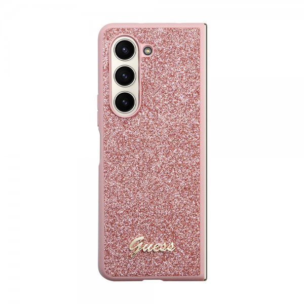 Guess Samsung Galaxy Z Fold 5 Skal Glitter Flakes Metal Logo Rosa