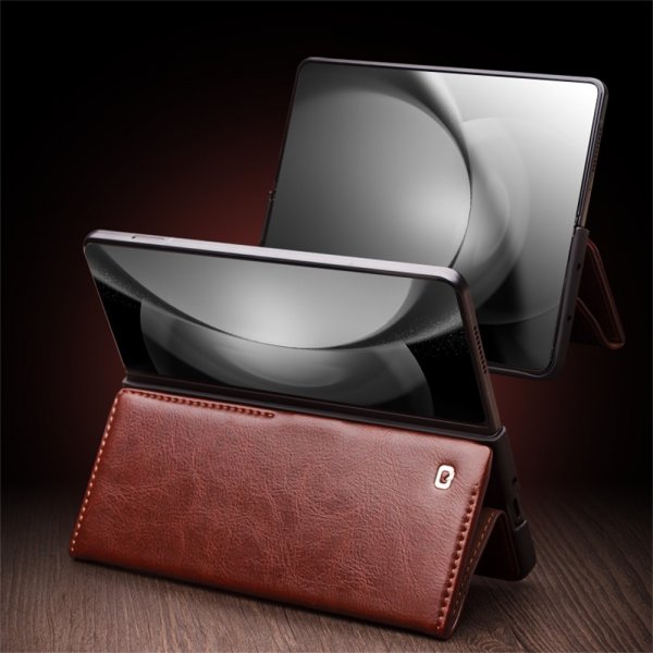 Qialino Samsung Galaxy Z Fold 6 Fodral Äkta Läder Svart