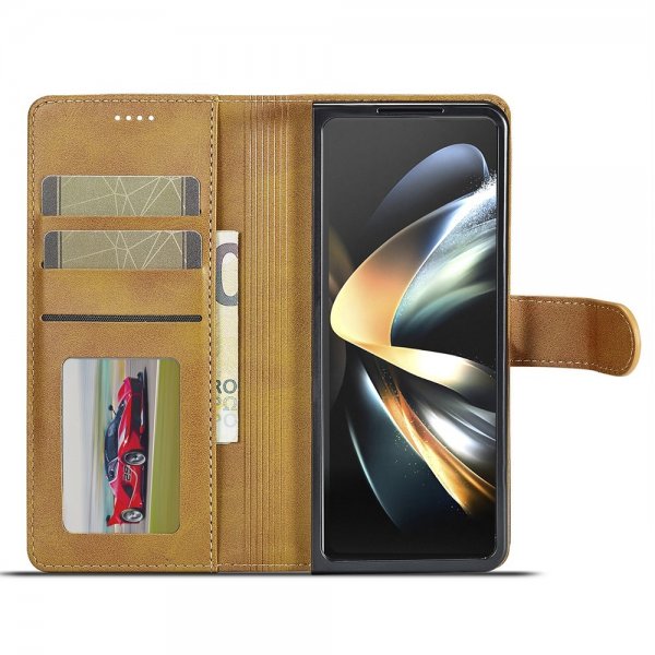 Lc.Imeeke Samsung Galaxy Z Fold 6 Fodral med Kortfack Stativfunktion Ljusbrun