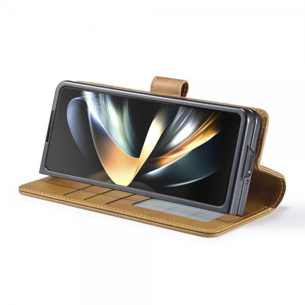 Lc.Imeeke Samsung Galaxy Z Fold 6 Fodral med Kortfack Stativfunktion Ljusbrun