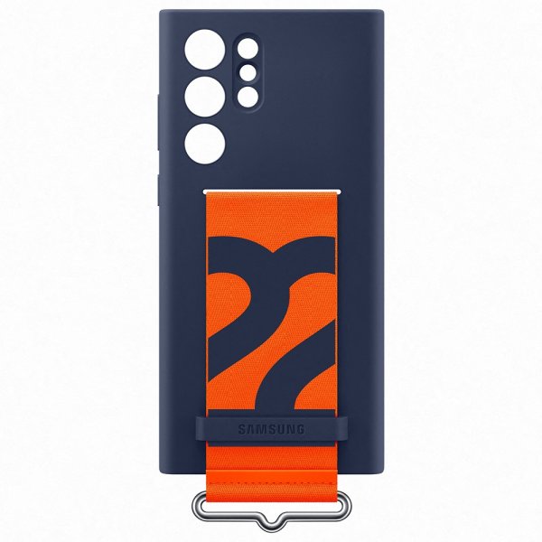 Samsung Original Galaxy S22 Ultra Skal Silicone Cover with Strap Navy