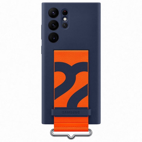 Samsung Original Galaxy S22 Ultra Skal Silicone Cover with Strap Navy