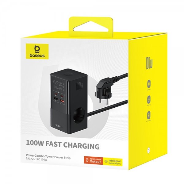 Baseus Skrivbordsladdare PowerCombo Tower Power Strip 100W Svart