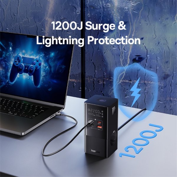 Baseus Skrivbordsladdare PowerCombo Tower Power Strip 100W Svart