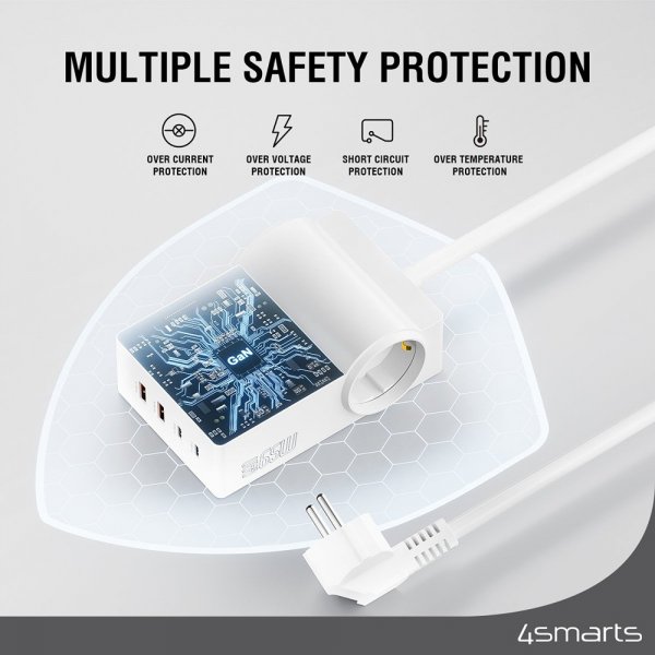 4smarts Skrivbordsladdare USB-C/A Power Strip Desk GaN 65W