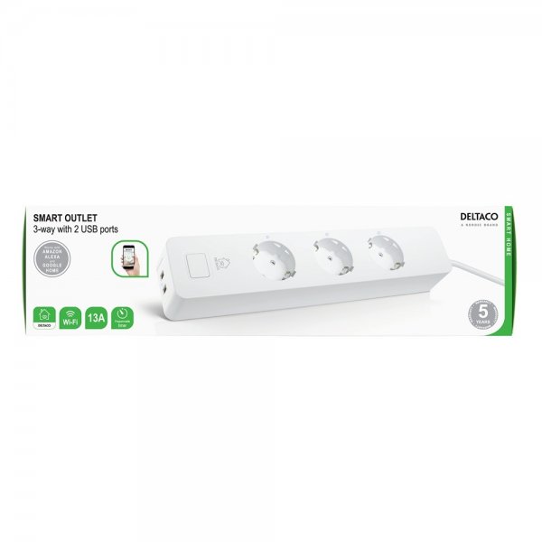 Deltaco Smart Home Smart Grenuttag WiFi 3xCEE 7/3 & 2xUSB-A 1.5m