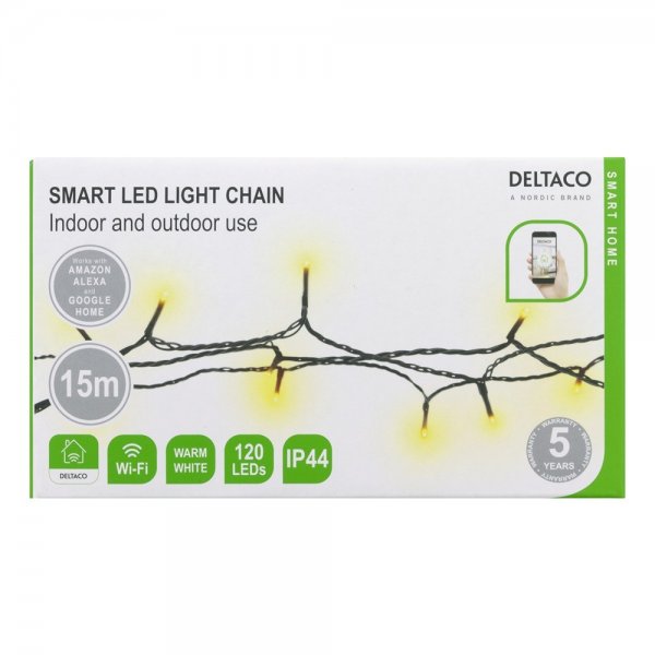 Deltaco Smart Home LED Light Chain 15m IP44 Warm White