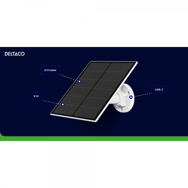 Deltaco Smart Home Solpanel med USB-C kontakt 5W 3m
