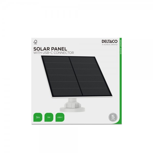 Deltaco Smart Home Solpanel med USB-C kontakt 5W 3m