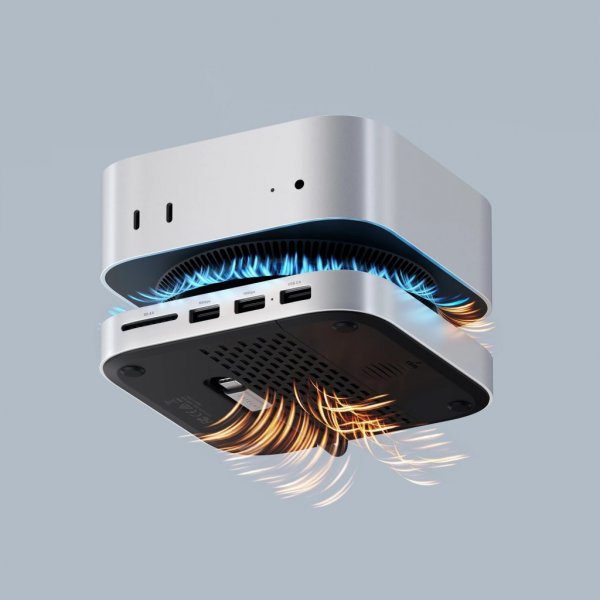 Satechi Mac Mini M4 Stativ & Hub med SSD-kapsling Silver