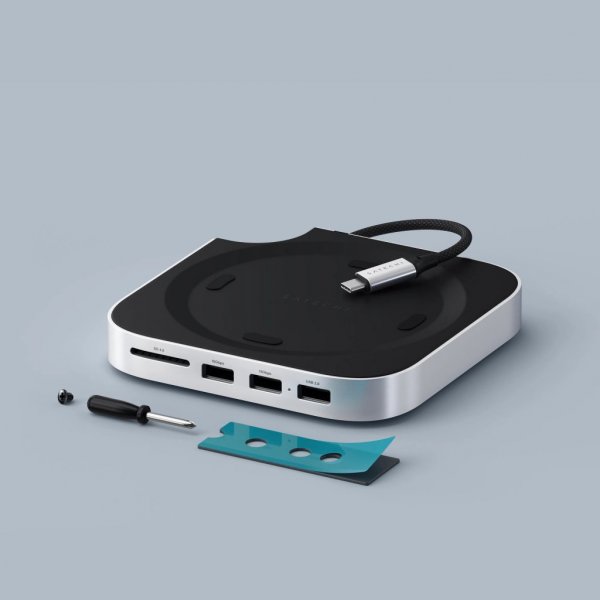 Satechi Mac Mini M4 Stativ & Hub med SSD-kapsling Silver