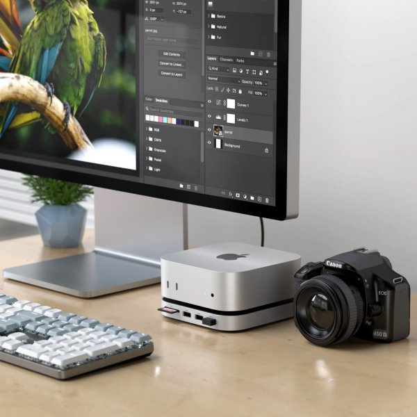 Satechi Mac Mini M4 Stativ & Hub med SSD-kapsling Silver