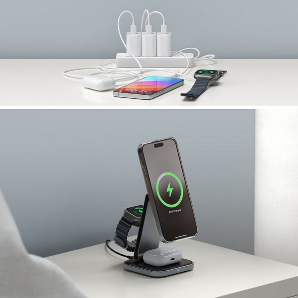 Satechi Trådlös Laddare 3-in-1 Foldable Qi2 Wireless Charging Stand MagSafe