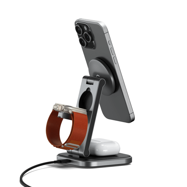 Satechi Trådlös Laddare 3-in-1 Foldable Qi2 Wireless Charging Stand MagSafe