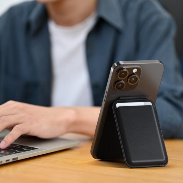Satechi Korthållare Vegan-Leather Magnetic Wallet Stand Svart