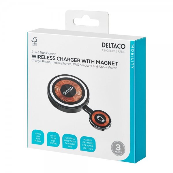 Deltaco Trådlös Laddare 2-i-1 Transparent MagSafe