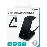 Deltaco Trådlös Laddare 3-in-1 Wireless Charger Svart