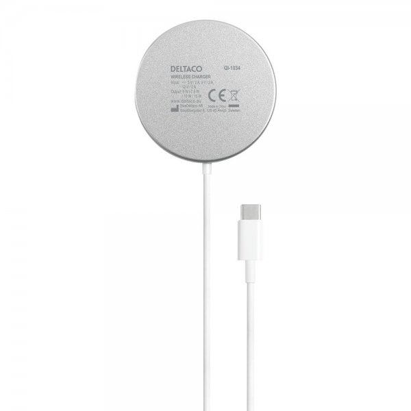 Deltaco Trådlös Laddare Magnetic Wireless Charger MagSafe Vit
