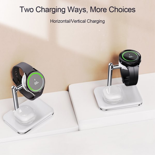 Trådlös Laddare V8S 2-i-1 Samsung Galaxy Watch/Buds Vit