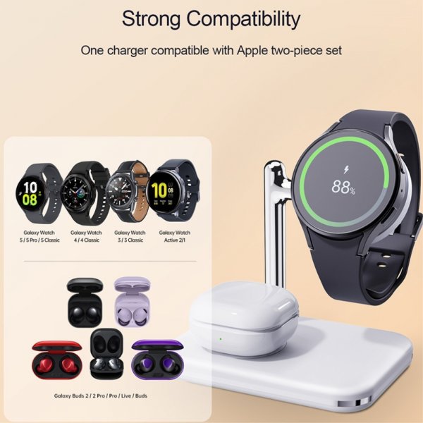 Trådlös Laddare V8S 2-i-1 Samsung Galaxy Watch/Buds Vit