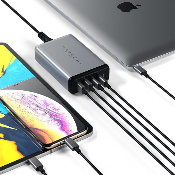 Satechi 75W PD reseladdare med dubbla USB-C och USB-A uttag Grå