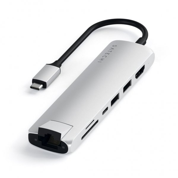 Satechi Slim USB-C MultiPort med Ethernet Silver