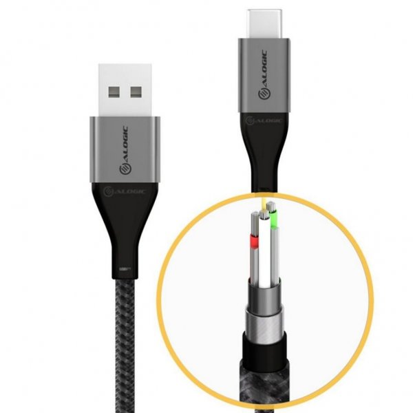 ALOGIC Ultra USB-A till USB-C kabel 3A/480Mbps 1.5 meter Rymdgrå