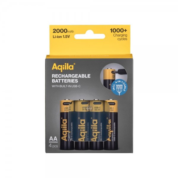 Aqiila Uppladdningsbart AA-batteri USB-C 4-pack