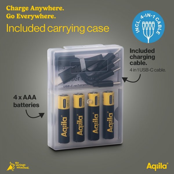 Aqiila Uppladdningsbart AAA-batteri USB-C 4-pack