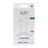 X2O USB-A till USB-C Kabel Basic 60W 0.5m Vit