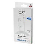 X2O USB-A till USB-C Kabel Basic 60W 0.5m Vit