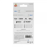 X2O USB-A till USB-C Kabel Longlife 60W 3m Vit