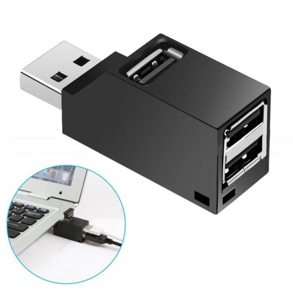 USB-adapter med 3 USB-portar Svart
