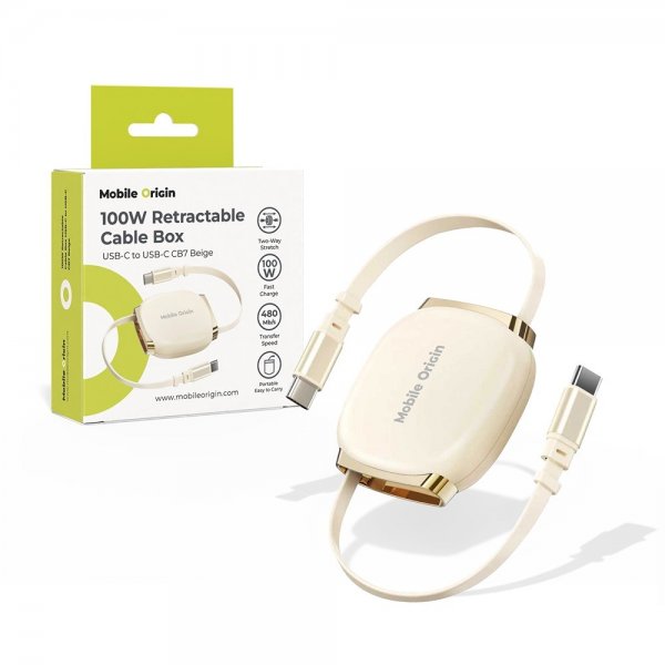 Mobile Origin USB-C Kabel 100W Retractable Cable Box Beige