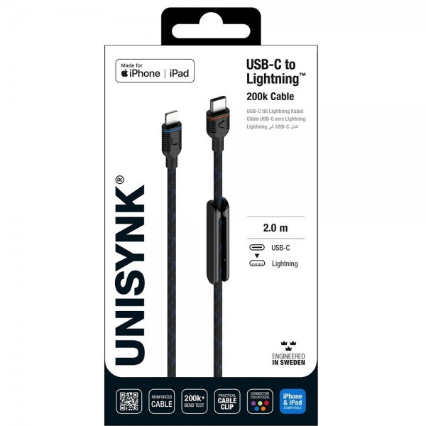 Unisynk USB-C till Lightning Kabel MFi 2m